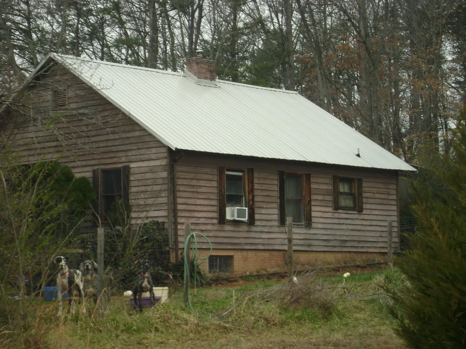 White metal roof on an old wood sided farmhouse, from a Metal Roof Installation job in Lake Villa